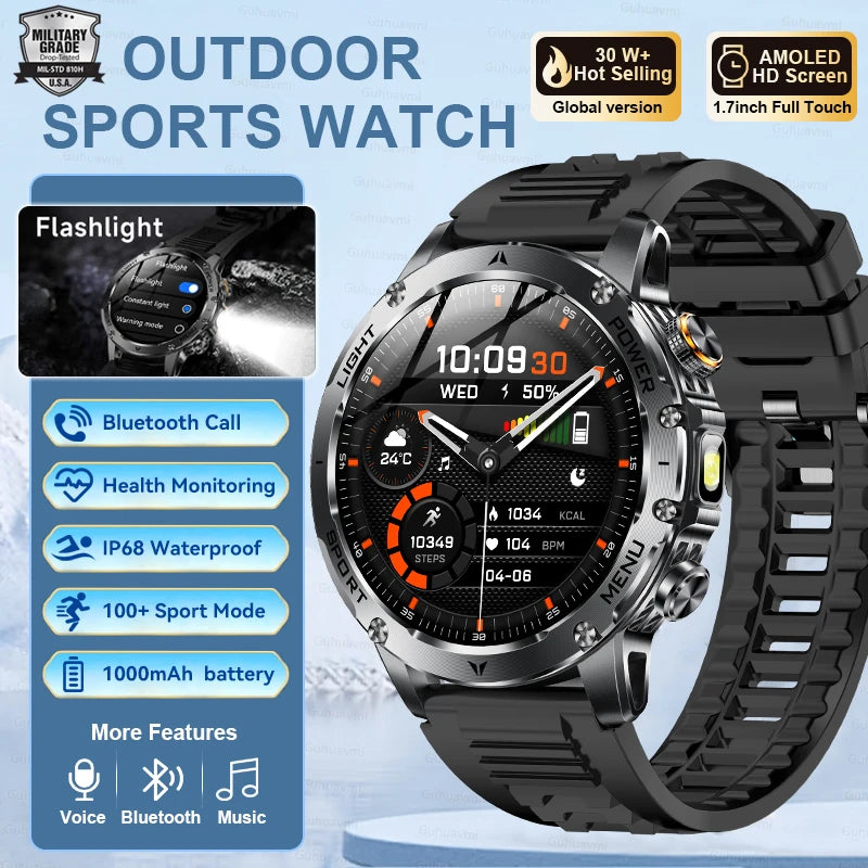 NEW T-REX3 ULTRA 1000mAh Battery Smart Watches 5ATM Waterproof Tactics 100+Sports Flashlight Heart Rate Smart Watch 2025 For Man