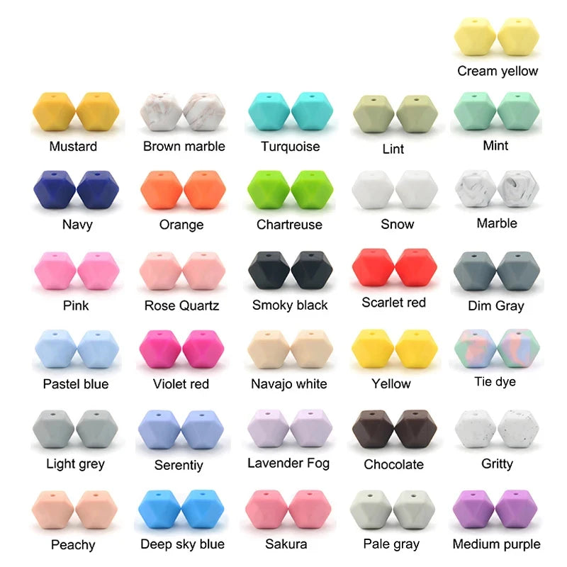 LOFCA 50pcs 14mm Mini Hexagon silicone beads Baby Teether BPA Free DIY Necklace Pacifier Chain Baby Teething Care Infant