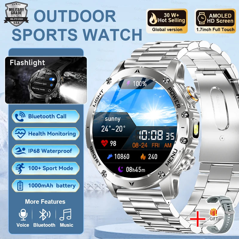 NEW T-REX3 ULTRA 1000mAh Battery Smart Watches 5ATM Waterproof Tactics 100+Sports Flashlight Heart Rate Smart Watch 2025 For Man
