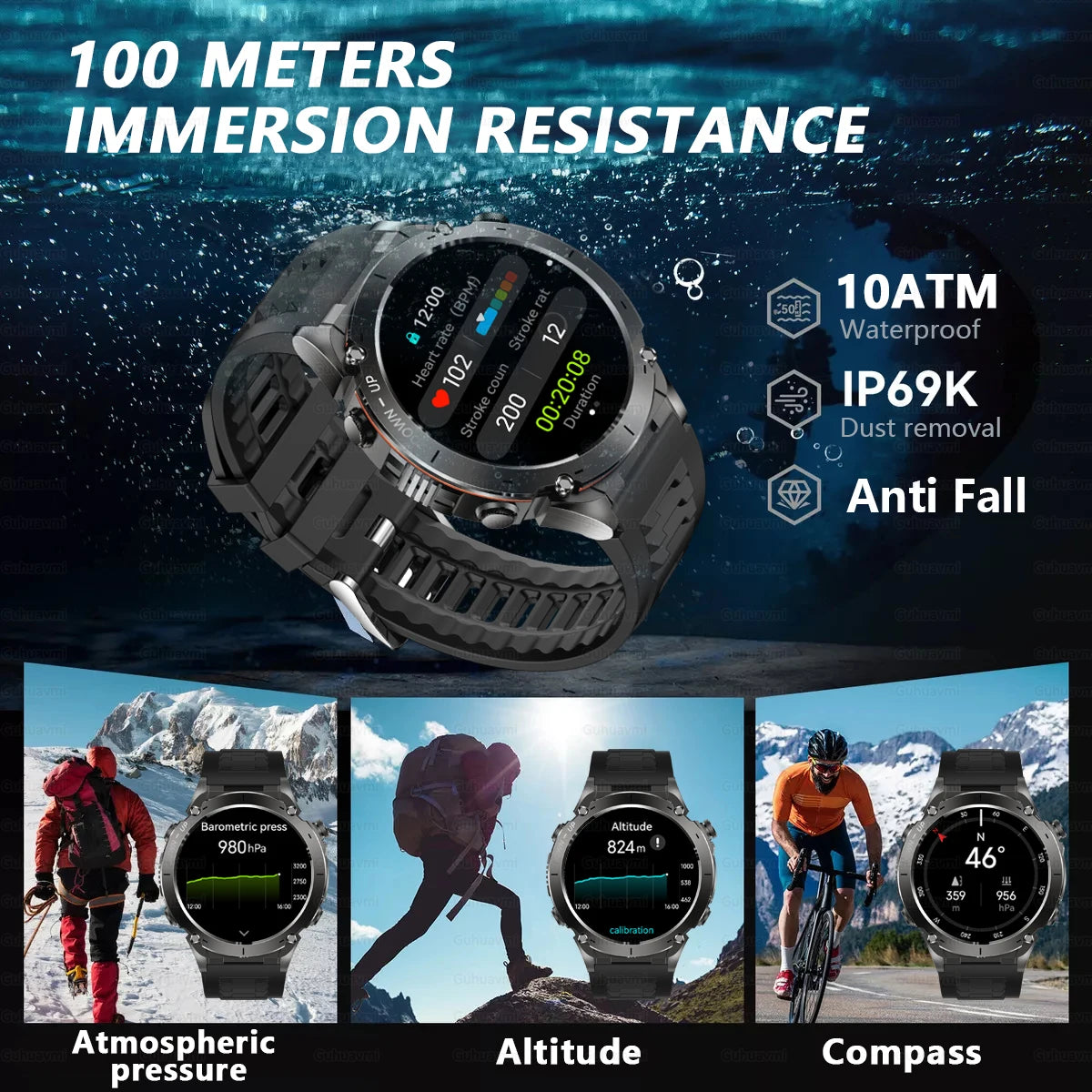 2025New Outdoor T-Rex 3 Ultra GPS Smart Watches Men 5ATM Waterproof Compass Flashlight Military Sports Trackr Smartwatch Women