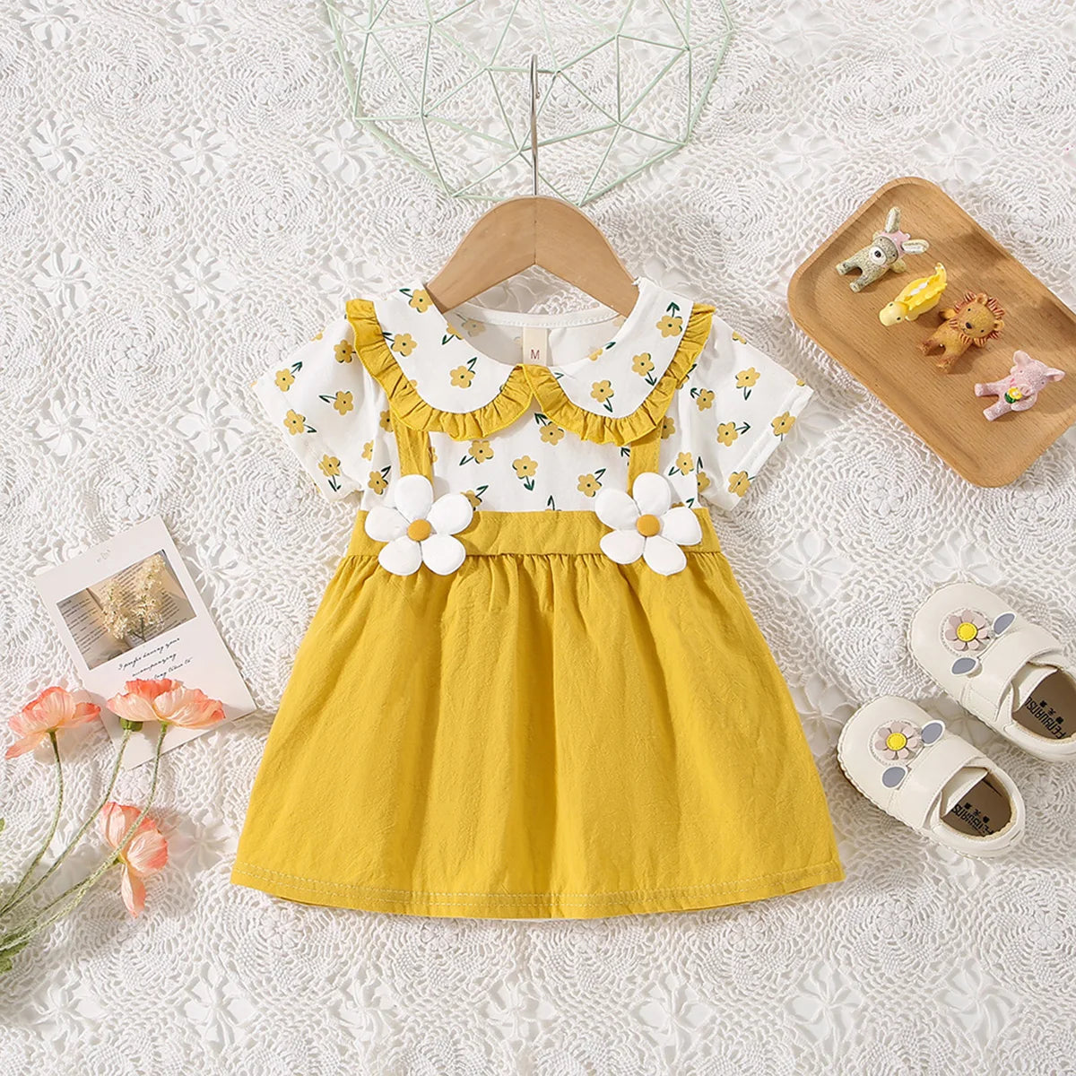Baby Girl Dresses Summer Flower Printed Sweet Doll Collar Short Sleeved Children Clothing for Baby
