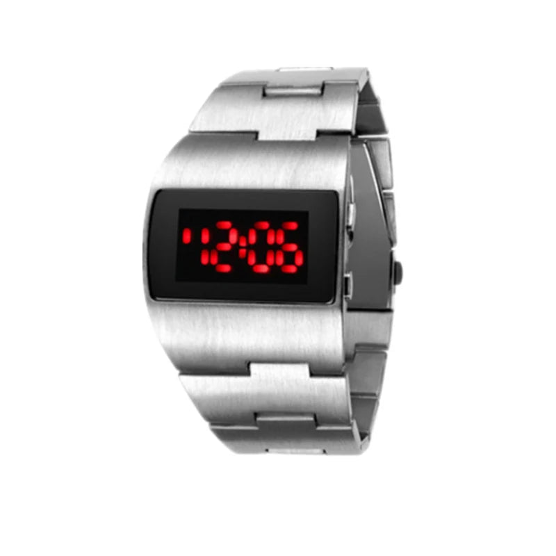 Digital Mens Watches Black Stainless Steel Bracelet Men Electronic Wrist Watches Jewelry Gift