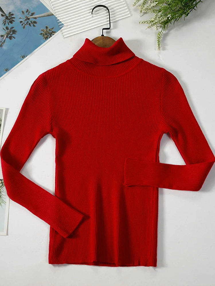 JMPRS Turtleneck Sweater Women Fashion Simple Winter Pullover Jumper High Elastic Knitted Fall Female Basic Tops Casual Blouse